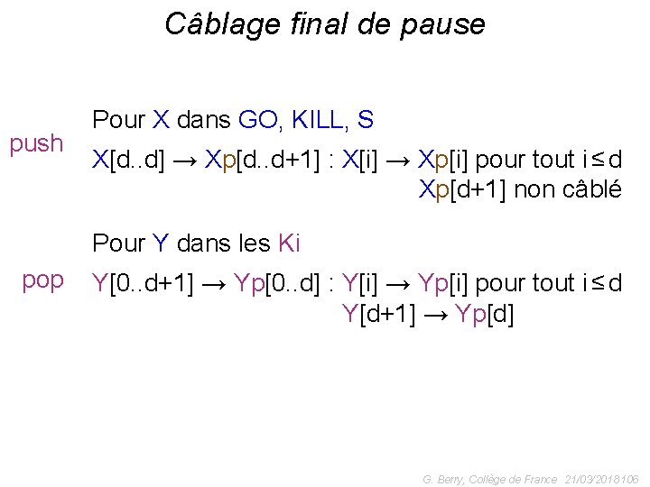 Câblage final de pause push Pour X dans GO, KILL, S X[d. . d]