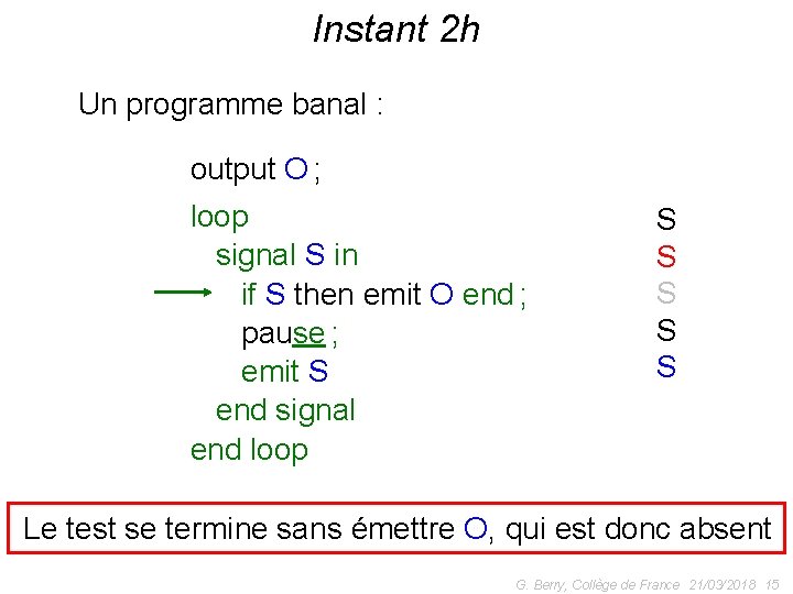 Instant 2 h Un programme banal : output O ; loop signal S in