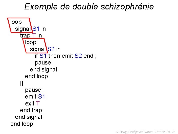 Exemple de double schizophrénie output O loop signal S 1 in trap T in