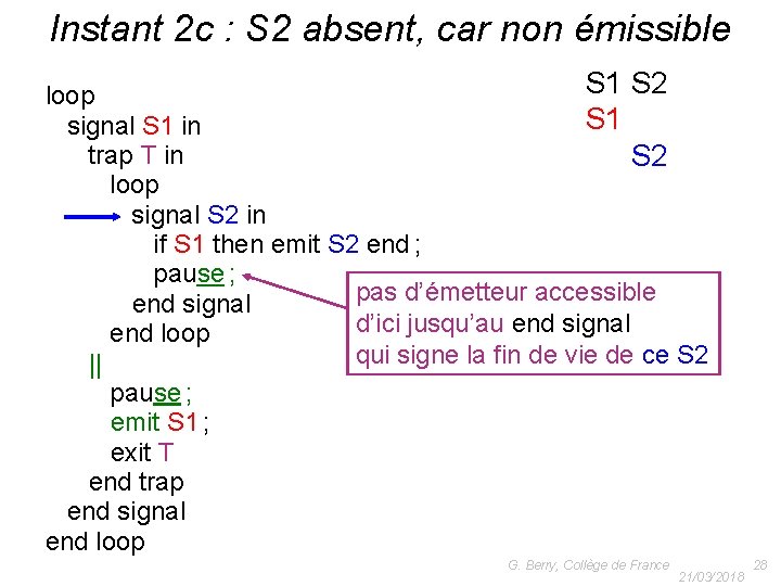 Instant 2 c : S 2 absent, car non émissible output O; S 1
