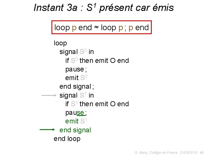 Instant 3 a : S 1 présent car émis loop p end ≈ loop