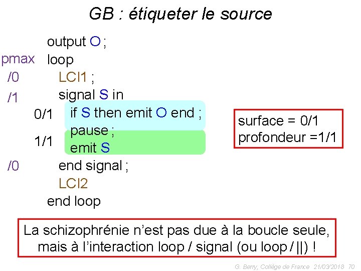 GB : étiqueter le source output O ; pmax loop /0 LCI 1 ;