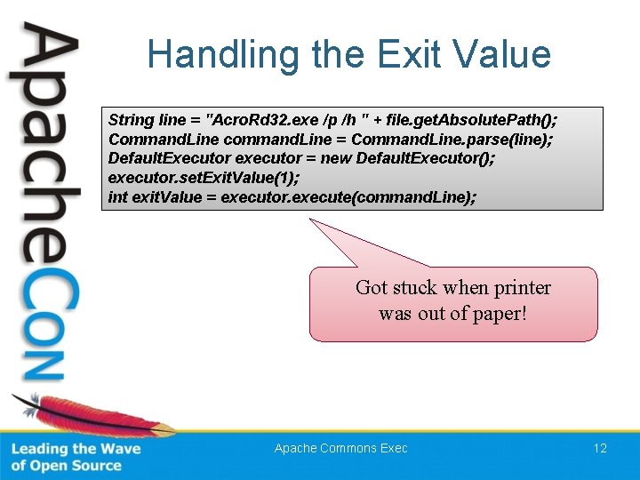Handling the Exit Value String line = "Acro. Rd 32. exe /p /h "