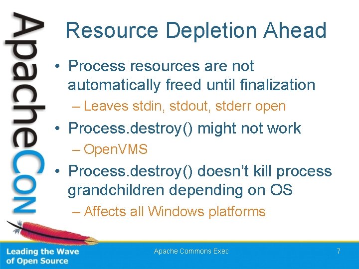 Resource Depletion Ahead • Process resources are not automatically freed until finalization – Leaves