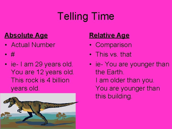 Telling Time Absolute Age • Actual Number • # • ie- I am 29