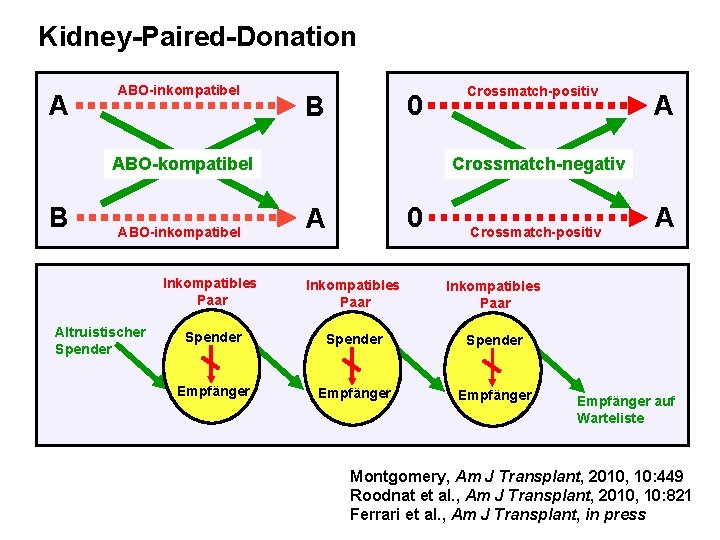 Kidney-Paired-Donation A ABO-inkompatibel 0 B ABO-inkompatibel Altruistischer Spender A Crossmatch-negativ ABO-kompatibel B Crossmatch-positiv 0