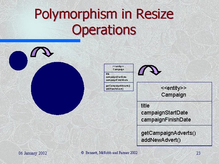 Polymorphism in Resize Operations <<entity>> Campaign title campaign. Start. Date campaign. Finish. Date get.