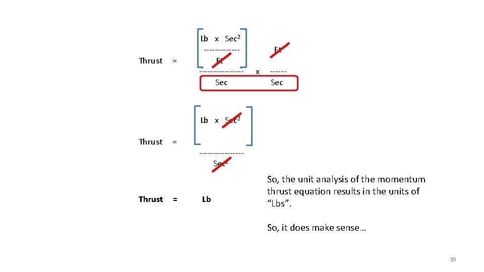 Thrust = Lb x Sec 2 ------Ft --------Sec Ft x -----Sec Lb x Sec