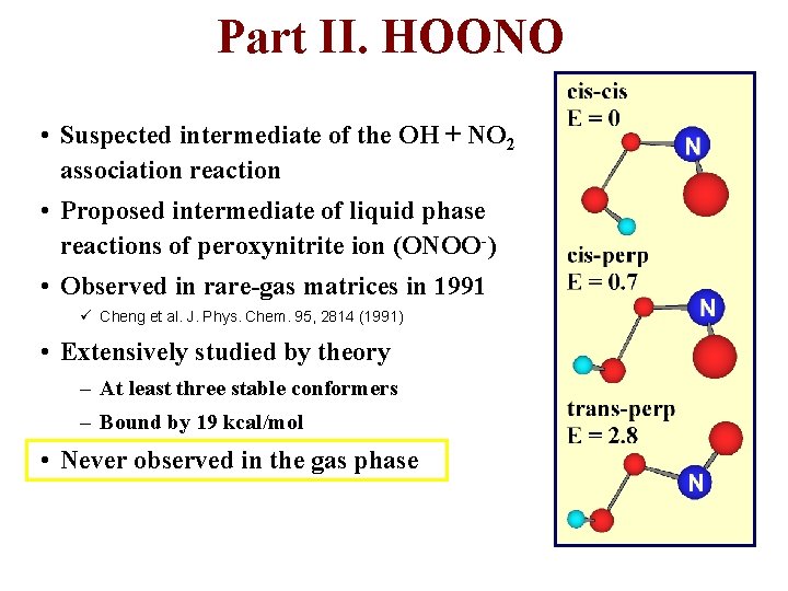 Part II. HOONO • Suspected intermediate of the OH + NO 2 association reaction