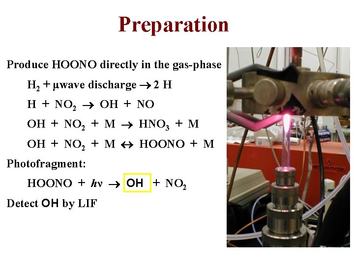 Preparation Produce HOONO directly in the gas-phase H 2 + μwave discharge 2 H