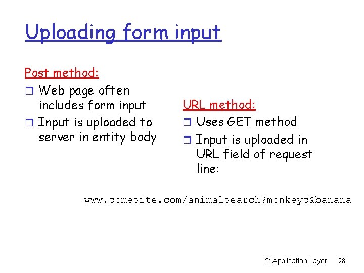 Uploading form input Post method: r Web page often includes form input r Input