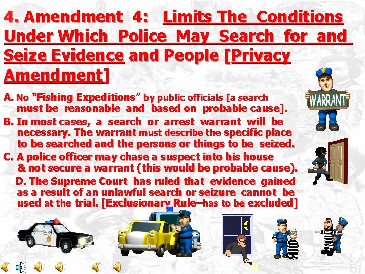 4. Amendment 4: Limits The Conditions Under Which Police May Search for and Seize