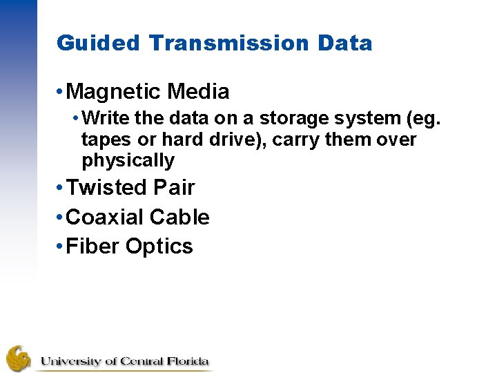 Guided Transmission Data • Magnetic Media • Write the data on a storage system