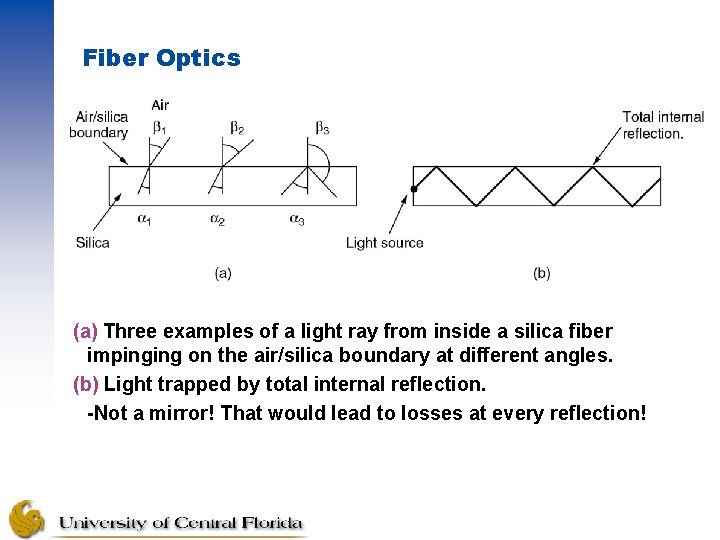 Fiber Optics (a) Three examples of a light ray from inside a silica fiber