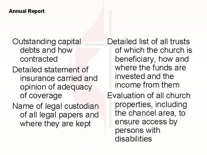 Annual Report Outstanding capital debts and how contracted Detailed statement of insurance carried and