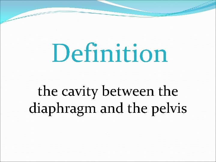 Definition the cavity between the diaphragm and the pelvis 