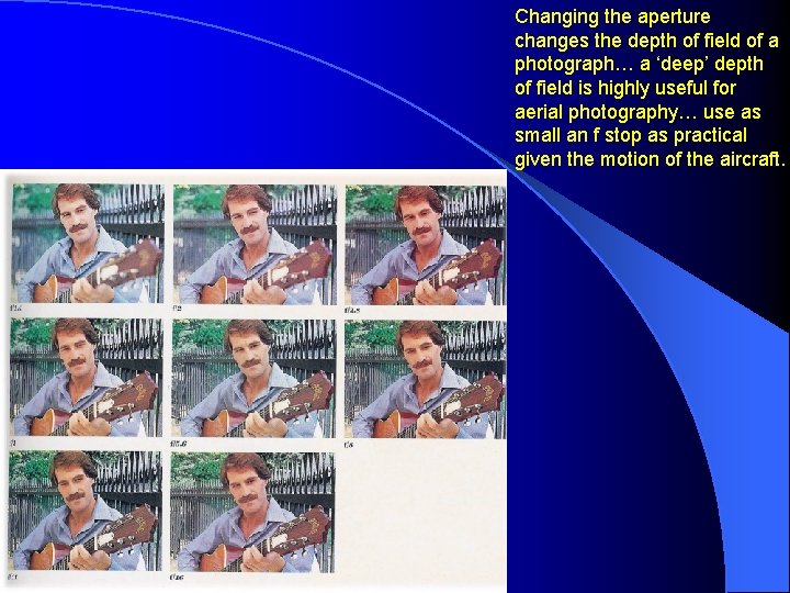 Changing the aperture changes the depth of field of a photograph… a ‘deep’ depth