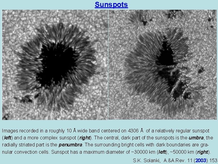 Sunspots Images recorded in a roughly 10 Å wide band centered on 4306 Å