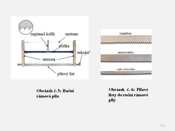 Obrázek č. 5: Ruční rámová pila Obrázek č. 6: Pilové listy do ruční rámové Obrázek č. 5: Ruční rámová pila Obrázek č. 6: Pilové listy do ruční rámové