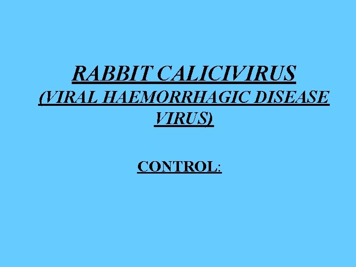 RABBIT CALICIVIRUS (VIRAL HAEMORRHAGIC DISEASE VIRUS) CONTROL: 