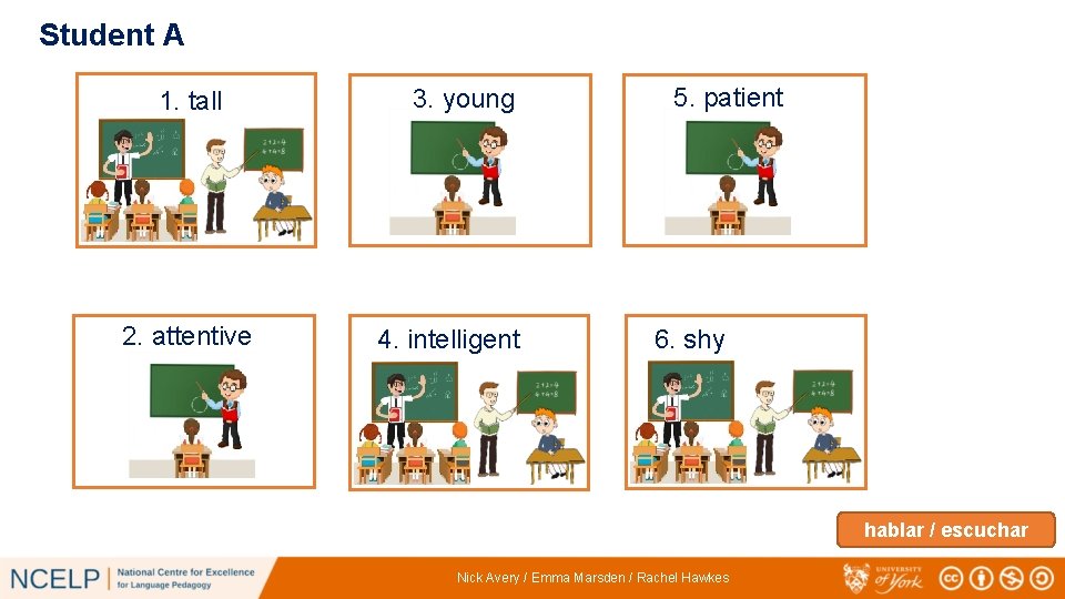 Student A 1. tall 2. attentive 3. young 4. intelligent 5. patient 6. shy