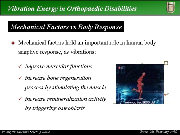 Vibration Energy in Orthopaedic Disabilities Mechanical Factors vs Body Response Mechanical factors hold an