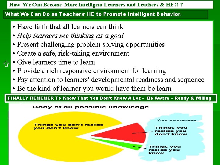 How We Can Become More Intelligent Learners and Teachers & HE !! ? What