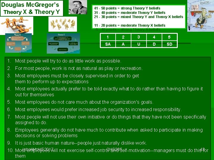 Douglas Mc. Gregor’s Theory X & Theory Y 41 - 50 points = strong