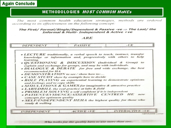 Again Conclude METHODOLOGIES MOST COMMOM Mo. HEs M & T MAJOR METHODS Johali. Mo.
