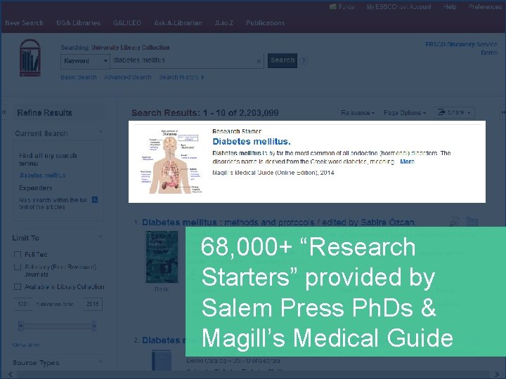 68, 000+ “Research Starters” provided by Salem Press Ph. Ds & Magill’s Medical Guide