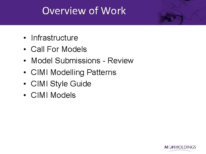 Overview of Work • • • Infrastructure Call For Models Model Submissions - Review