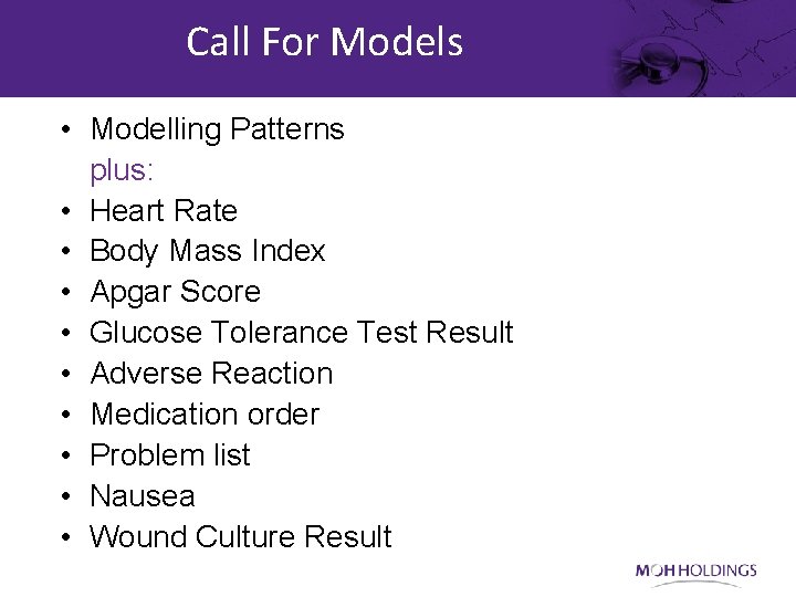 Call For Models • Modelling Patterns plus: • Heart Rate • Body Mass Index