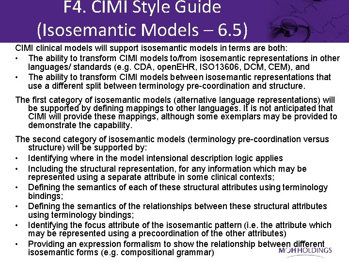 F 4. CIMI Style Guide (Isosemantic Models – 6. 5) CIMI clinical models will