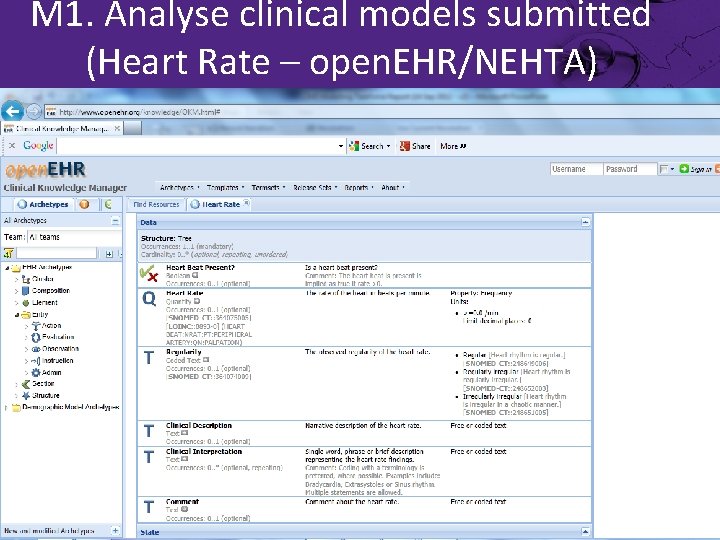 M 1. Analyse clinical models submitted (Heart Rate – open. EHR/NEHTA) 