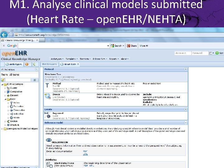 M 1. Analyse clinical models submitted (Heart Rate – open. EHR/NEHTA) 