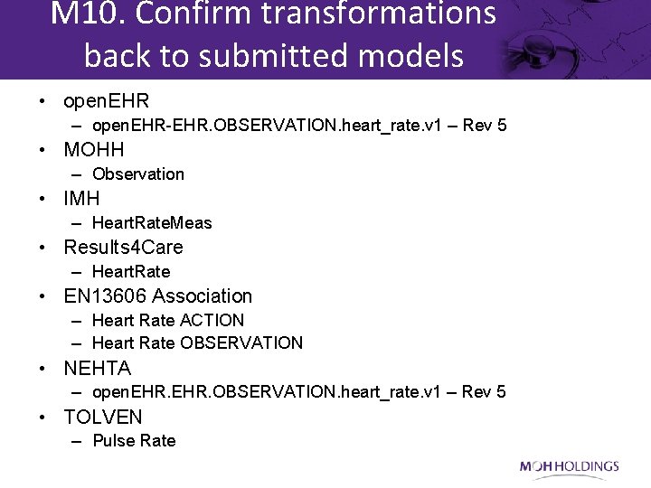 M 10. Confirm transformations back to submitted models • open. EHR – open. EHR-EHR.