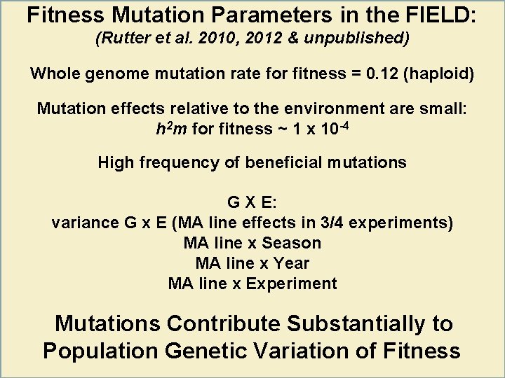 Fitness Mutation Parameters in the FIELD: (Rutter et al. 2010, 2012 & unpublished) Whole