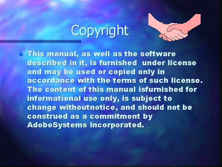 Copyright n This manual, as well as the software described in it, is furnished
