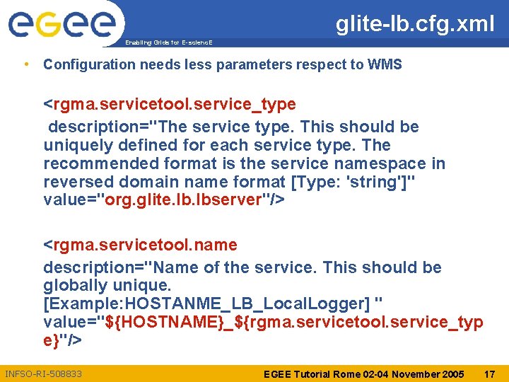 glite-lb. cfg. xml Enabling Grids for E-scienc. E • Configuration needs less parameters respect