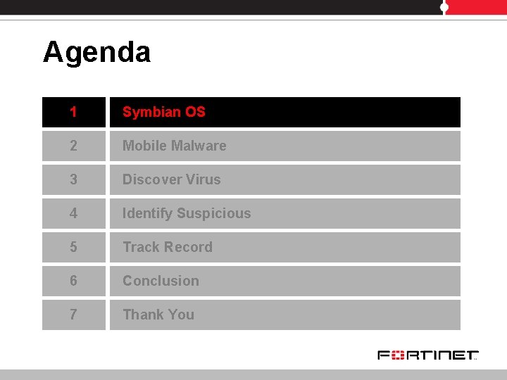 Agenda 1 Symbian OS 2 Mobile Malware 3 Discover Virus 4 Identify Suspicious 5