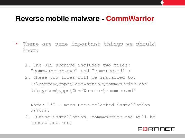 Reverse mobile malware - Comm. Warrior • There are some important things we should