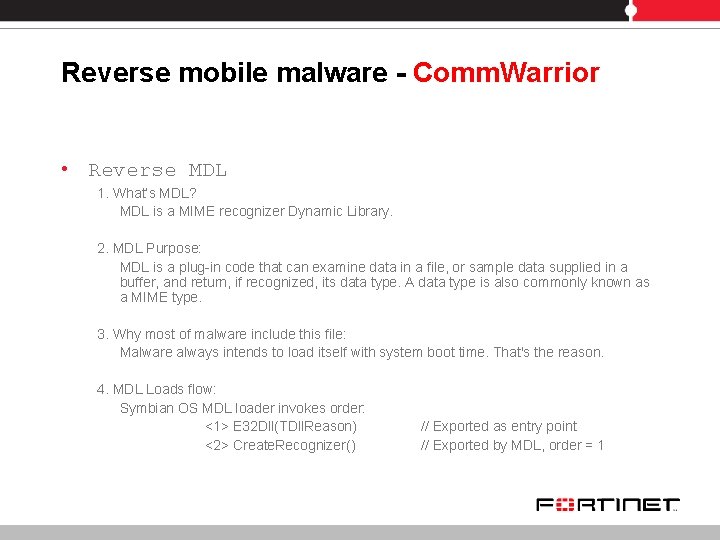 Reverse mobile malware - Comm. Warrior • Reverse MDL 1. What’s MDL? MDL is