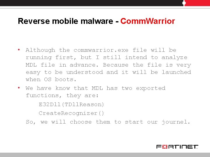 Reverse mobile malware - Comm. Warrior • Although the commwarrior. exe file will be