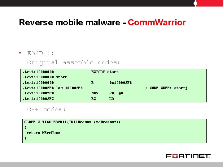 Reverse mobile malware - Comm. Warrior • E 32 Dll: Original assemble codes: .