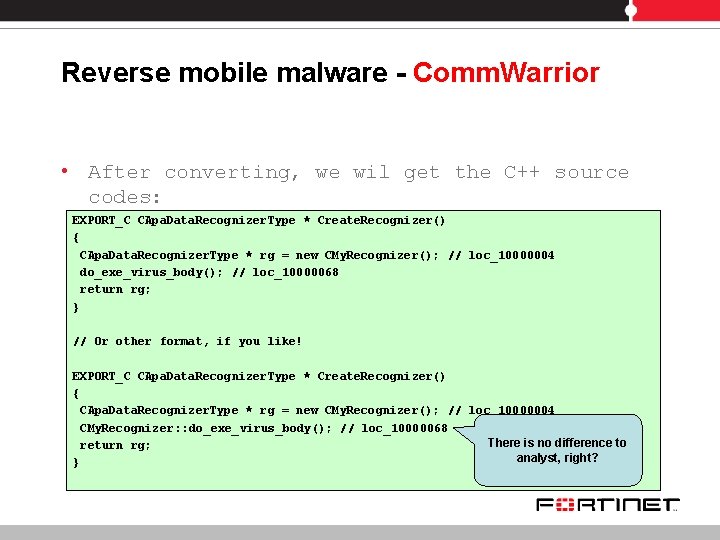 Reverse mobile malware - Comm. Warrior • After converting, we wil get the C++
