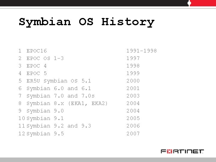 Symbian OS History 1 EPOC 16 2 EPOC OS 1 -3 3 EPOC 4