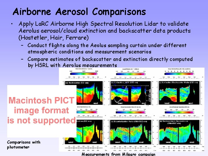 Airborne Aerosol Comparisons • Apply La. RC Airborne High Spectral Resolution Lidar to validate