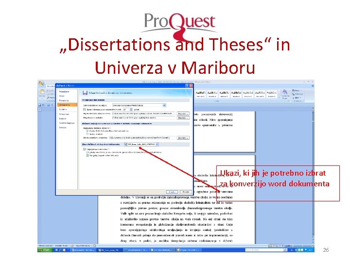 „Dissertations and Theses“ in Univerza v Mariboru Ukazi, ki jih je potrebno izbrat za