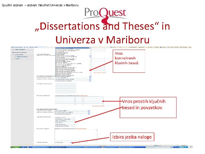 Spustni seznam – seznam fakultet Univerze v Mariboru „Dissertations and Theses“ in Univerza v